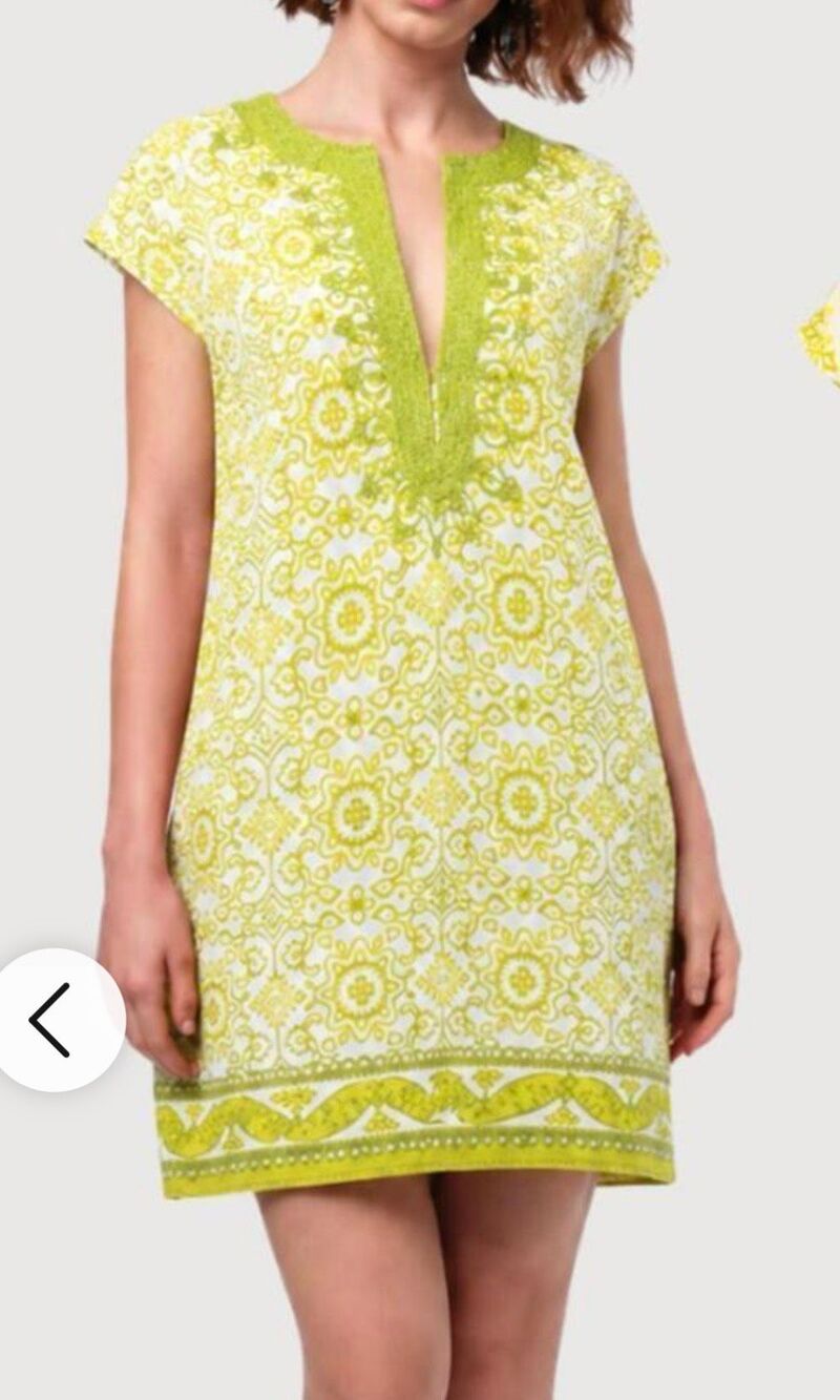 Calypso St Barth Large Rowena tunic dress green embroidered